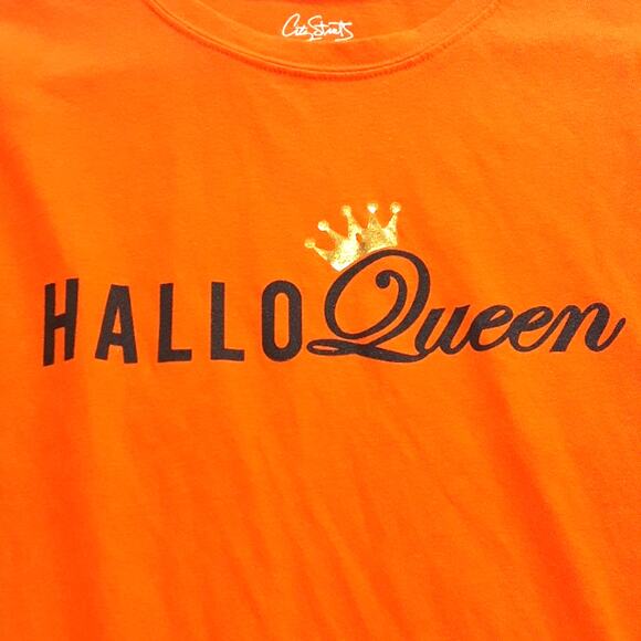 Hallo Queen Womens Sz M Orange with Gold Crown Short Sleeves Tee Shirt NWOT - Picture 3 of 8